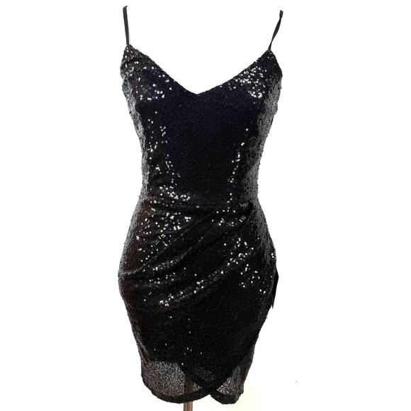 Lulu's Forever Your Girl Black Sequin Cocktail Bodycon Mini Dress NWT Size XS - Picture 1 of 8